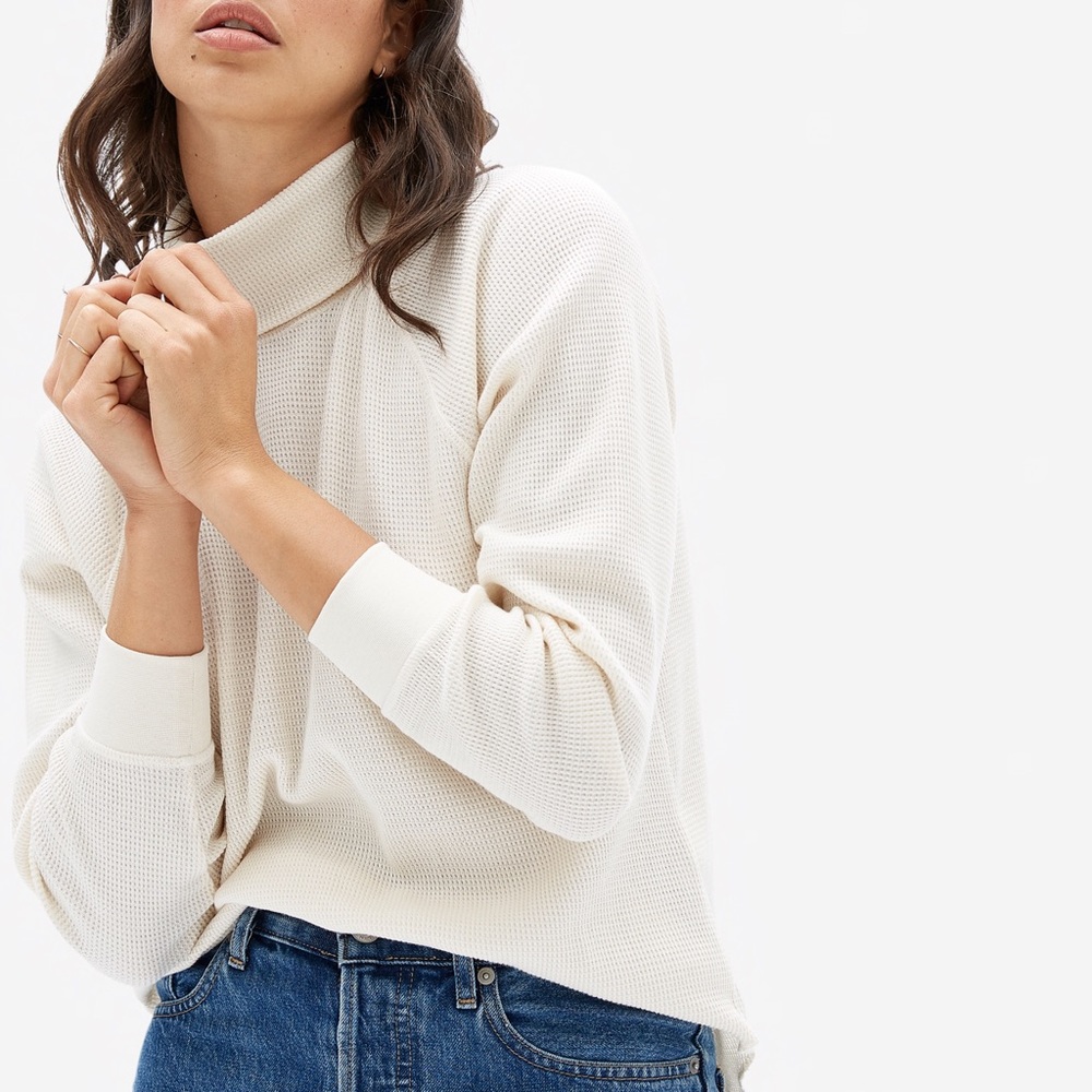 Everlane Waffle Turtleneck Tee, off-white, size M